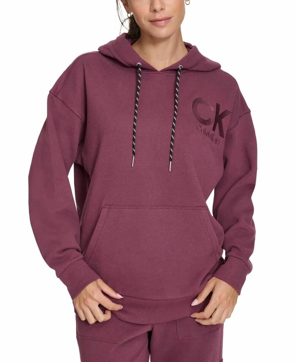 NEW CALVIN KLEIN women's eco fleece long sleeve hoodie in purple